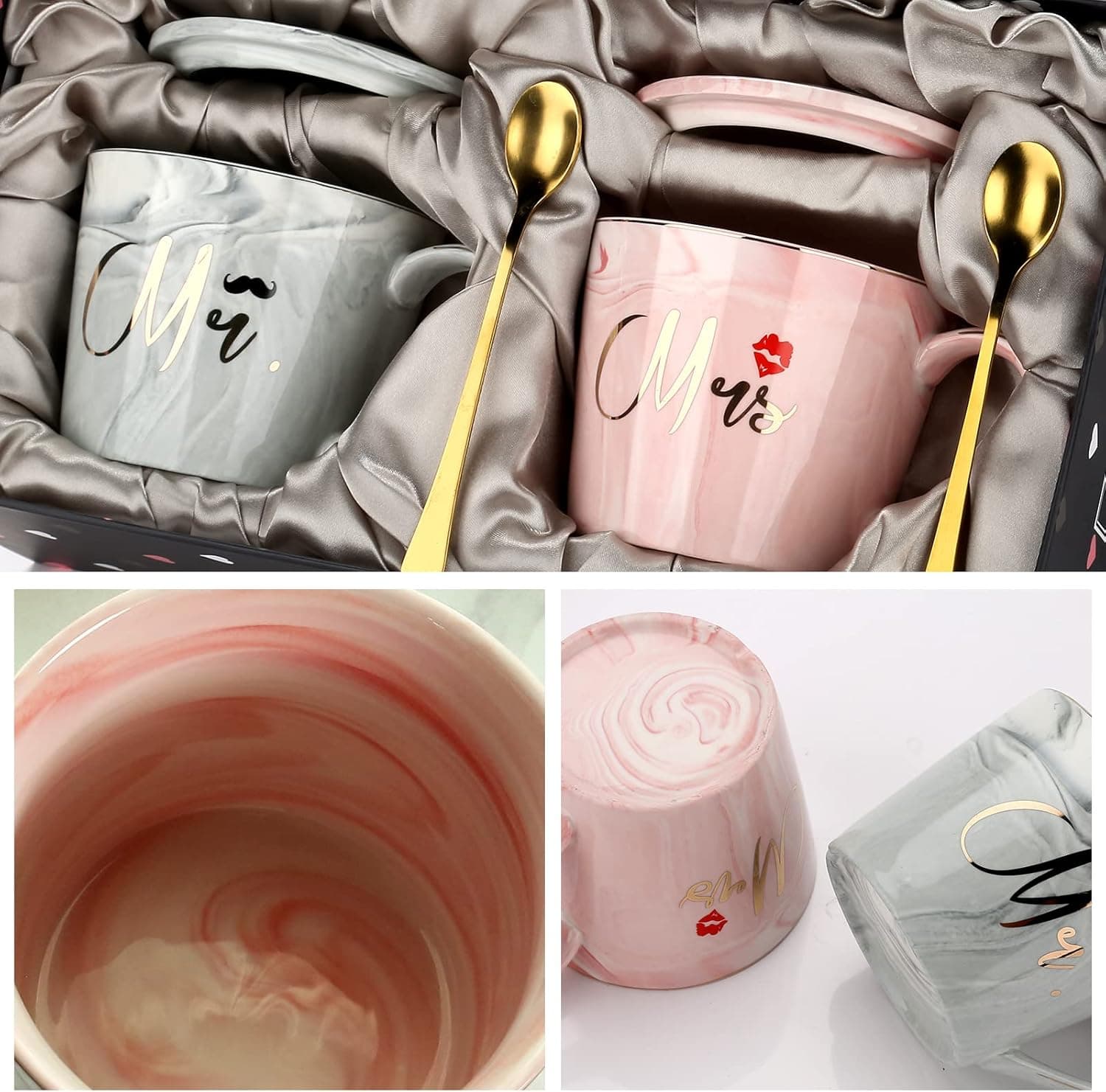 Elegant Mr. & Mrs. Marble Ceramic Coffee Mug Set - slide 3 - unique gift idea