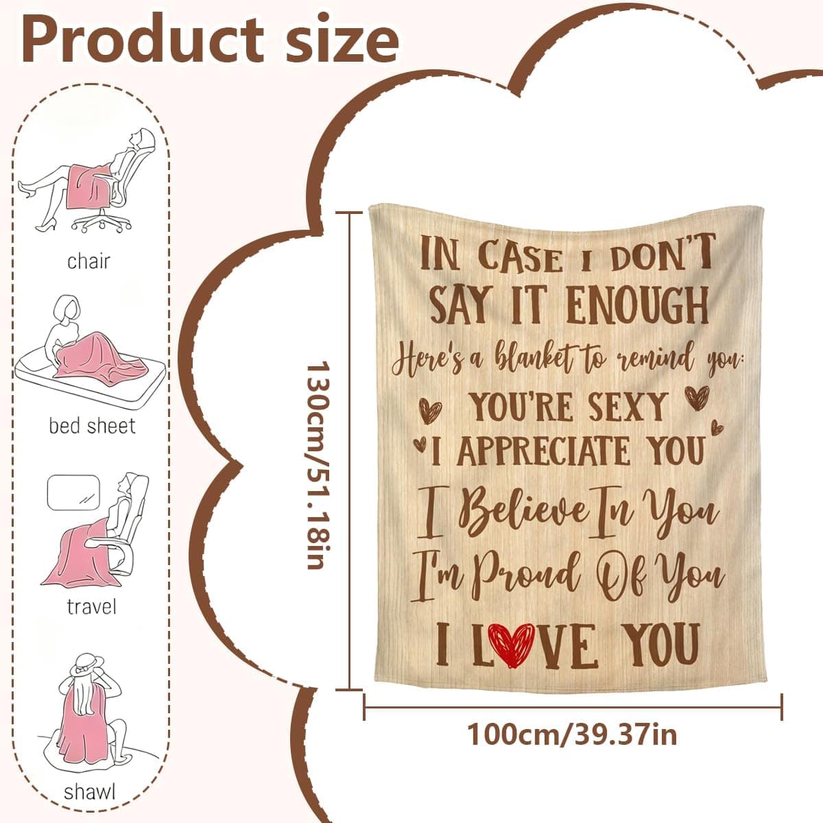 Romantic "I Love You" Soft Fleece Throw Blanket (100x130cm) - slide 3 - unique gift idea